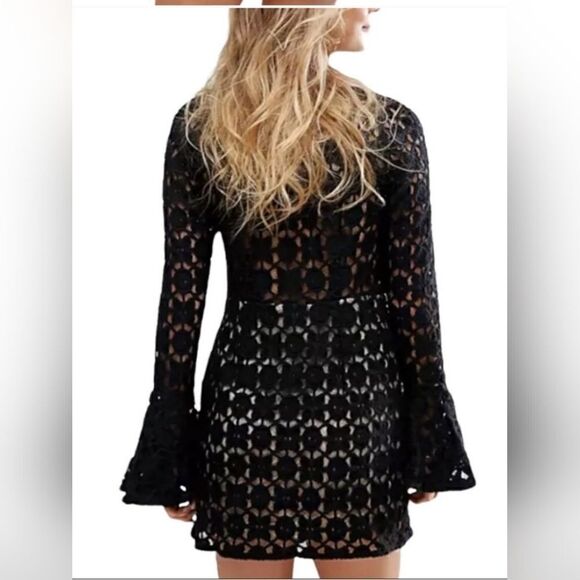 Free People Back to Black Crochet Mini Dress 4 - Picture 3 of 5